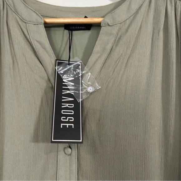 Mikarose Sage Green Tiered Midi Dress Large Rayon Short Sleeve Button Front NWT - Picture 5 of 9